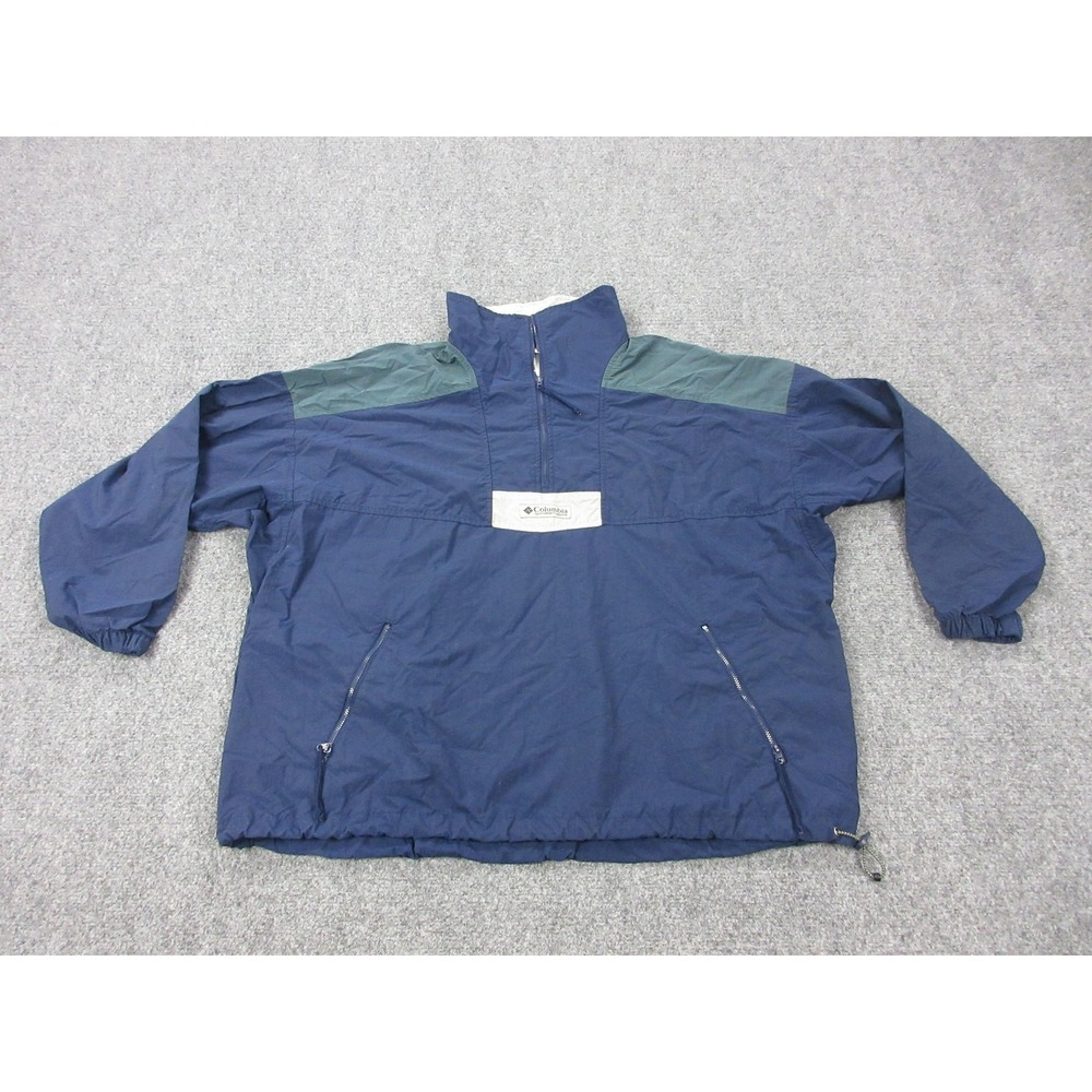 Vintage Columbia Jacket Mens XL Blue Green Half Zip Windbreaker Pullover 90s